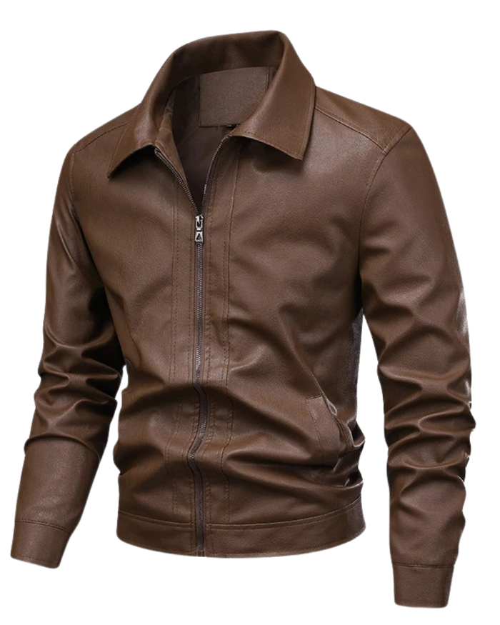 Windproof Men's Leather Jacket, Brown and Black