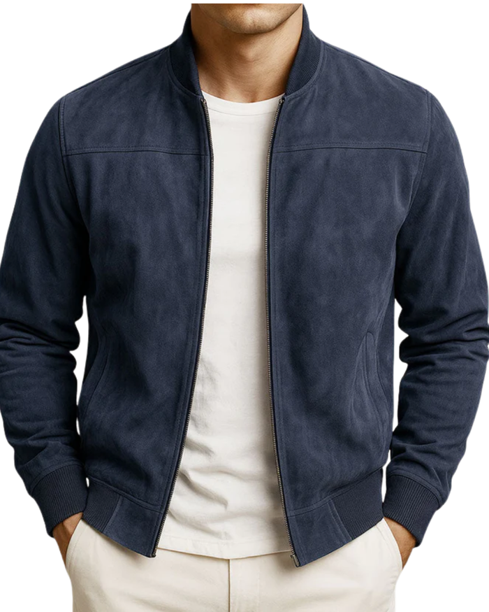 Men's Suede Jacket, Brown and Blue