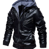 Leather jacket with hood
