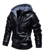 Leather jacket with hood