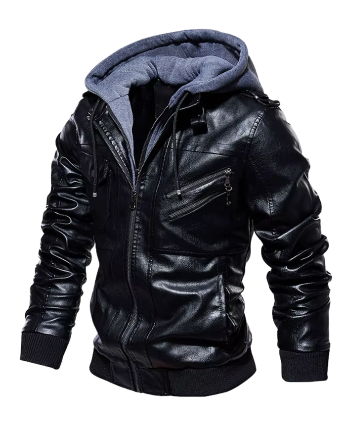 Men's Leather Jacket, Hood